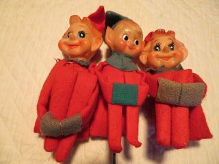 Vintage Christmas Pixie Elf Elves Knee Hugger Felt Christmas Ornaments Nos Read