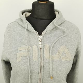 Fila Womens Vintage Hoodie Jumper Spell Out Full Zip Medium Grey Oversized