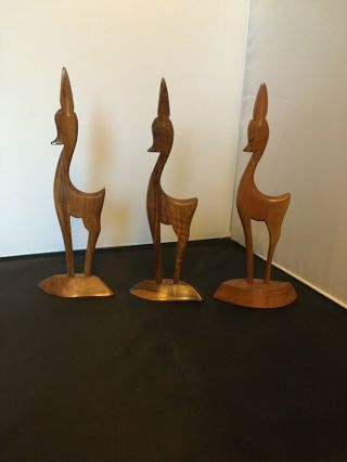 Vintage Retro Mid Century Teak Wooden Deer Bambi Ornaments X3 50’s 60’s