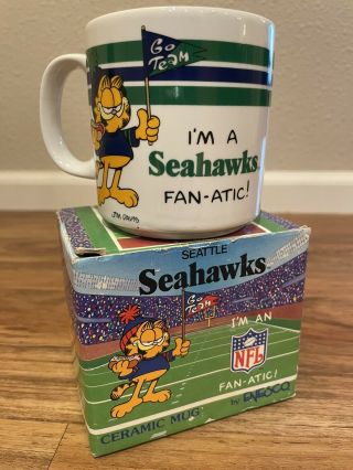 Seattle Seahawks Garfield Fan - Atic 1978 Ceramic Coffee Mug Enesco W/box