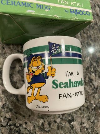 Seattle Seahawks Garfield FAN - ATIC 1978 Ceramic Coffee Mug Enesco w/Box 2
