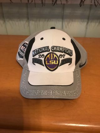 Lsu National Champions 2007 White Grey Baseball Cap Adjustable Hat Nike