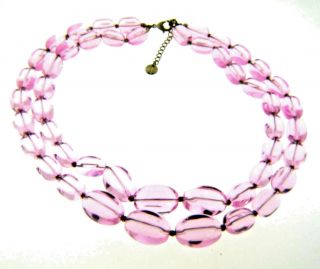 Vintage Pink Glass Bead Necklace Double Strand 1.  25x19 - 21