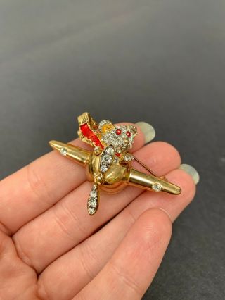 Vintage Signed Butler And Wilson Bear Flying A Plane Brooch