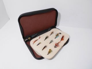 Vintage Faux Leather Fly Fishing Wallet & Various Patterns Of Salmon Flies.