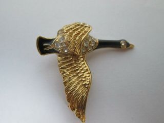 Vintage Signed Attwood&sawyer A&s Enamel Crystal Flying Goose Brooch Pin
