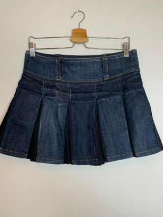 Vintage 90s 00s Y2k Female Blue Cotton Denim Pleated Mini Skirt M Made In Italy