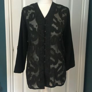 Vintage Black Sheer Embroidered Button Down Blouse Size 10 By Perceptions