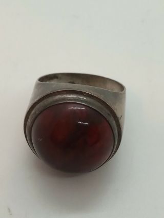 Mens Vintage Silver And Amber Danish Signet Ring Size Q