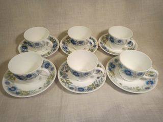 Vintage Wedgwood Clementine Floral Tea Cup And Saucer Set Of 6