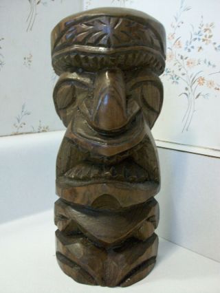 Vintage Tiki Hand Carved Wood Wooden Carving Totem Pole Statue Hawaiian Style