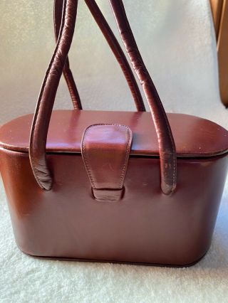 Vintage Brown Leather Box Handbag Purse Pocketbook Theodor Calif.  Style No Tag