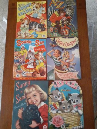 6 Vintage 1946 - 1956 Large Merrill Co.  Coloring,  Paint Books Children Nos (2)