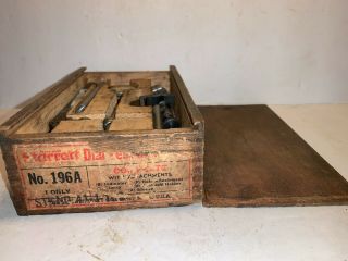 Vtg Starrett No.  196a Dial Test Indicator Set W Wood Dovetail Box Machinist