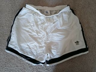 Vintage 90s Adidas Trefoil Logo Nylon Shorts Large L Black On White Striped