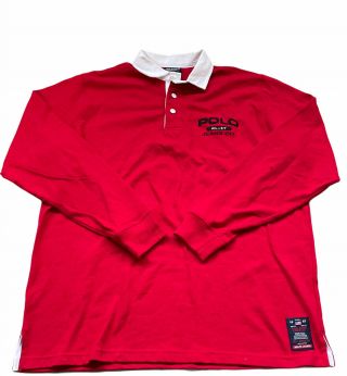 Ralph Lauren Polo Jeans Co Long Sleeve Shirt Sz L Rl 67 Rugby Athletic Red Mens