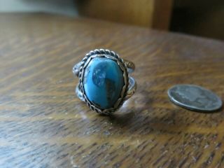 Vintage Sterling Silver & Turquoise Stamped Navajo Ring - Size 9