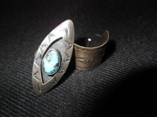 Vintage Navajo Old Pawn Sterling Silver Turquoise Ring And Navajo Bolo Scarf Pin
