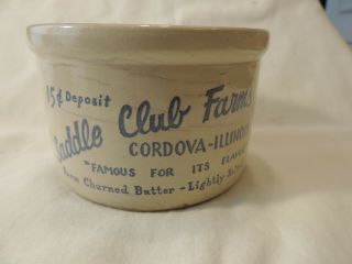 Vintage Saddle Club Farms Cordova Illinois Il Stoneware Butter Crock