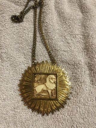 Vintage Lion Head Pendant Necklace With Chain Faux Bone - Zodiac Leo