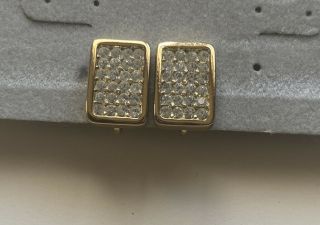 Vintage Christian Dior Pave Clear Rhinestone Clip - On Earrings Gold - Tone