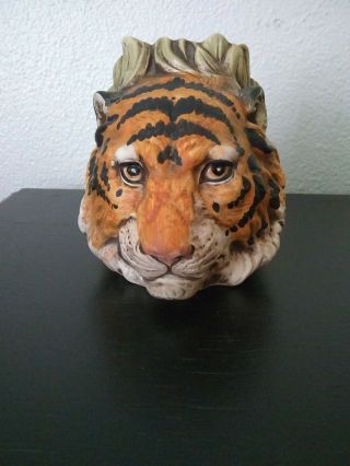 Vintage Unique Matte Finish Ceramic Tiger Head Planter.