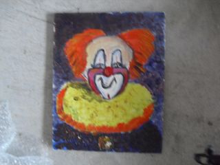 Vintage Oil On Canvas Board Painting Orange Hair Clown Portrait