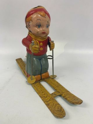 Vintage J.  Chein & Co Skier Wind - Up Tin Toy