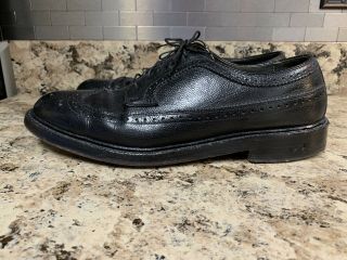 Florsheim Black Wing Tip Leather Dress Shoe Men’s 8.  5 D Vintage Rare Heel Weight