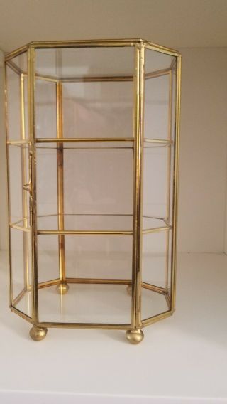 Vintage Brass And Glass 3 Shelf Curio Display Cabinet 8.  5 " T 5 - 1/4 " W 3 - 3/4 D