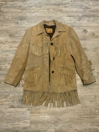 Vintage Sears Western Wear Fringe Suede Leather Jacket - Faux Fur - Size Small