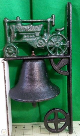 Vintage Cast Iron Dinner Bell With John Deere Tractor Wall Mount 3