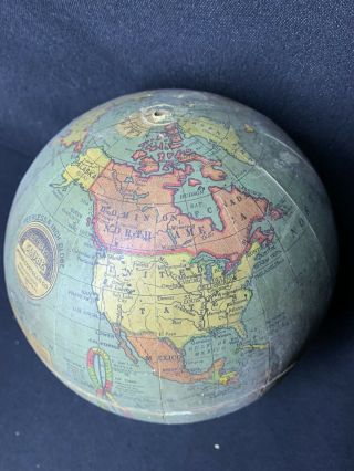 Vintage 1909 Peerless 6 Inch World Globe Weber Costello Old Terrestrial Map