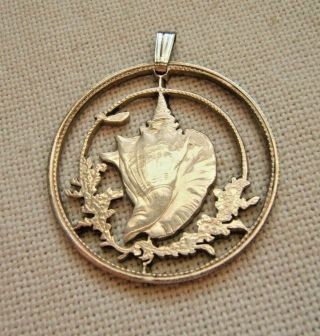 Vintage Cut Out Sterling Silver Coin Pendant Seashell