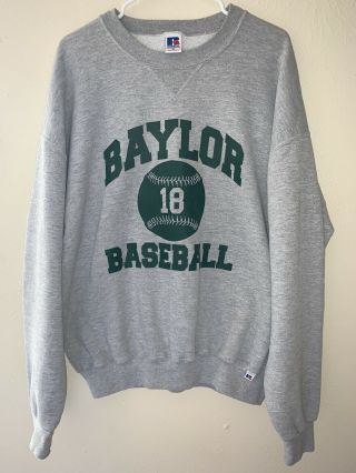Vintage Baylor University Men’s Xl Gray Sweatshirt Russell “18”⚾️ Baseball Print