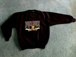 Purdue University Sweatshirt,  Xl,  28 " Long,  24 " Wide,  Black With Gold Letters