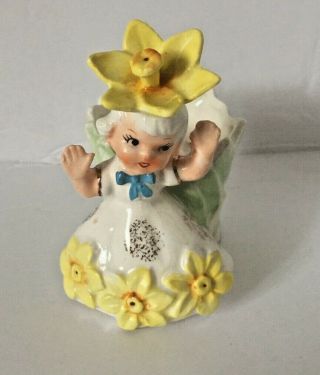 Vintage 1958 Napco March Daffodil Flower Yellow Girl Bobby Pin Holder 1c2787 Jpn