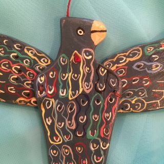 Vintage Primitive Rare Wood Carving Folk Art Wooden Bird Puppet Wall Ornament 8”