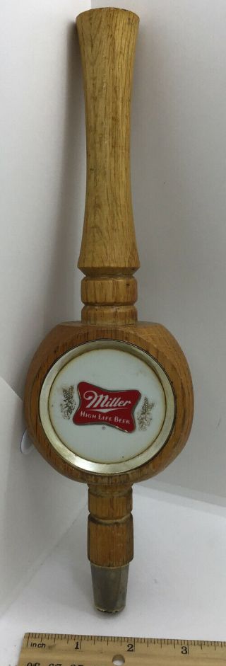 Vintage 1970s Miller High Life Beer Keg Tap Handle Knob Wooden Wood Brass 11 "