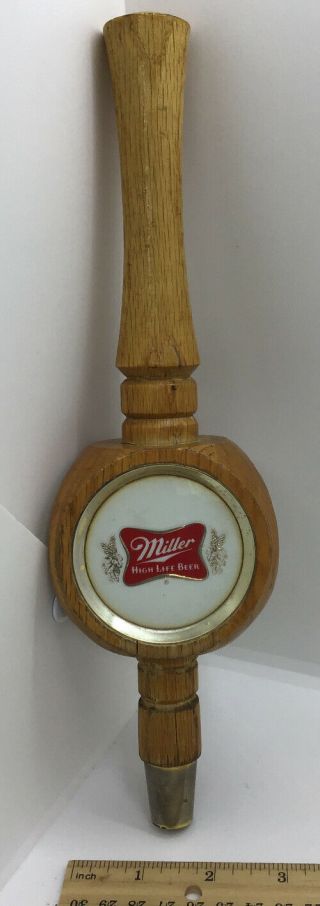 Vintage 1970s Miller High Life Beer Keg Tap Handle Knob Wooden Wood Brass 11 
