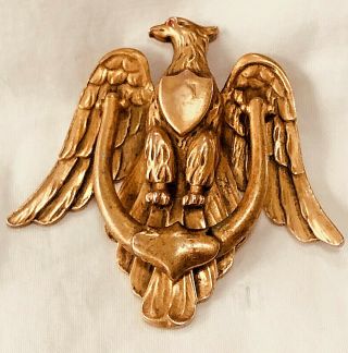 Vintage American Eagle Patriotic Door Knocker Brooch Pin Gold Tone Unsigned