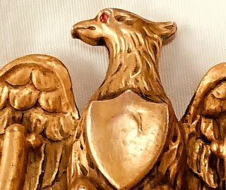 Vintage American Eagle Patriotic Door Knocker Brooch Pin Gold Tone Unsigned 2