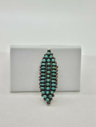 Vintage Sterling Silver Native American Petit Point Turquoise Brooch Pin