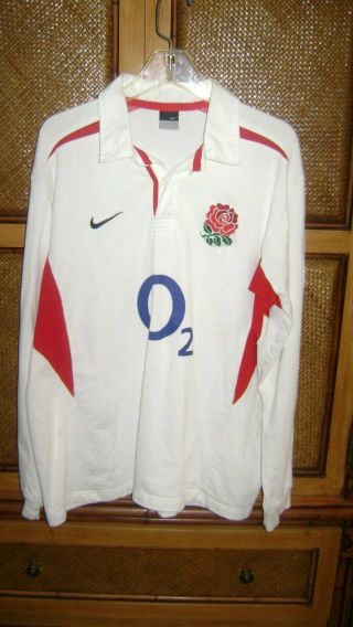 Vintage Nike O2 Rose Union Long Sleeve England Rugby Jersey Size Xl - Authentic
