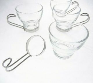4pc Set Vitrosax Italy Vintage Glass Espresso Cups Mugs Stainless Steel Clear 2