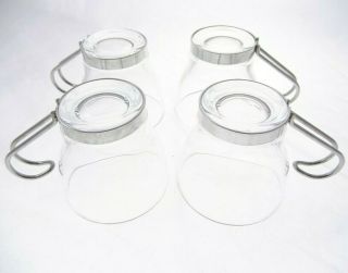 4pc Set Vitrosax Italy Vintage Glass Espresso Cups Mugs Stainless Steel Clear 3
