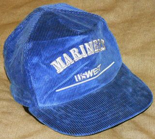 Vtg 1980s Seattle Mariners Uswest Blue Corduroy Mlb Snapback Sga Cap Hat Euc