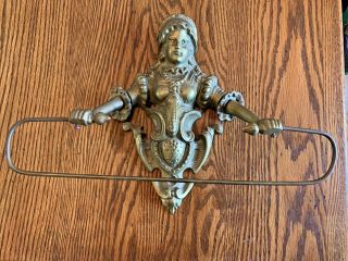 Vintage Large Brass Maiden Paper Towel Holder Wall Mount Unique Unusual