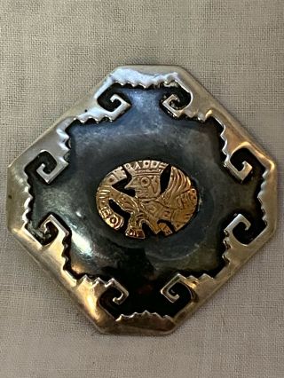 Vintage Sterling Silver 925 18k Gold Brooch Pendant Incan Aztec Mayan Shipibo