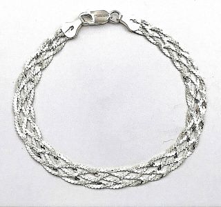 Vintage Classic.  925 Sterling Silver Petite 5 Strand Braided Bracelet,  7 " Italy
